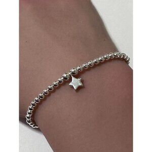 925 Sterling Silver Beaded Stretch Stacking Bracelet Minimalist Star Charm